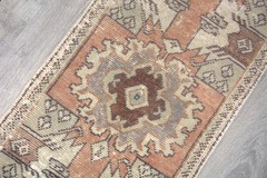 Vintage Turkish Wool Rug, Orange Geometric Doormat (1’6×2’9 ft)