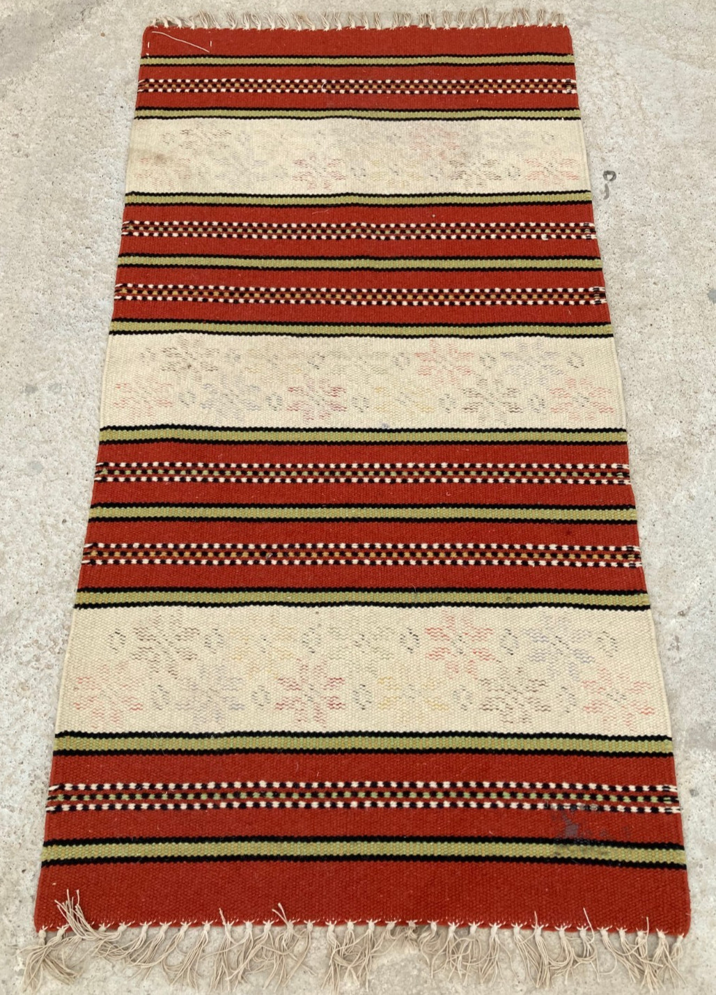 Vintage Traditional Handmade European Strip Flat Wool Kilim Floor Rug 117x62 cm gallery