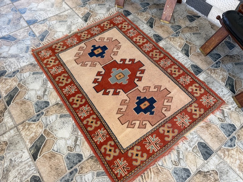 Small Distressed Kurdish Rug | Vintage Handwoven Tribal Accent Boho Wool Rug 3x4 gallery