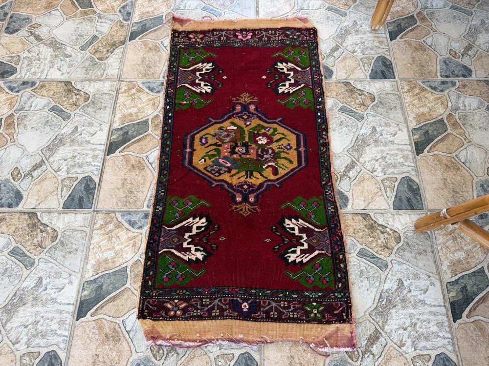 Rustic Red Vintage Area Rug 2x3 Distressed Tribal Anatolian Shabby Wool Carpet