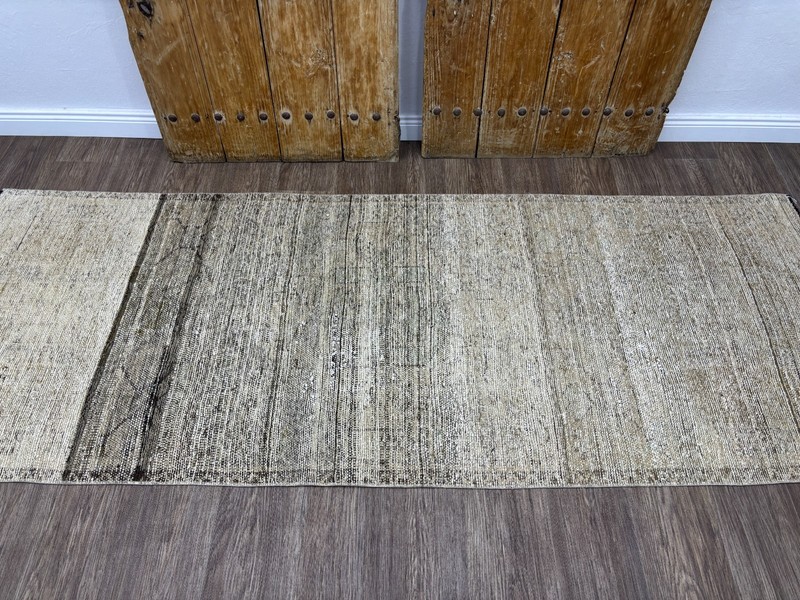 3x9 Beige Brown Vintage Turkish Oushak Hallway Runner, Hand-Knotted Wool Rug gallery