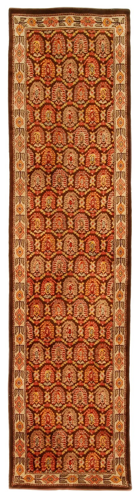 3x12 Antique Axminster Runner England Rare Brown Rug 92cm x 351cm C.1900 gallery