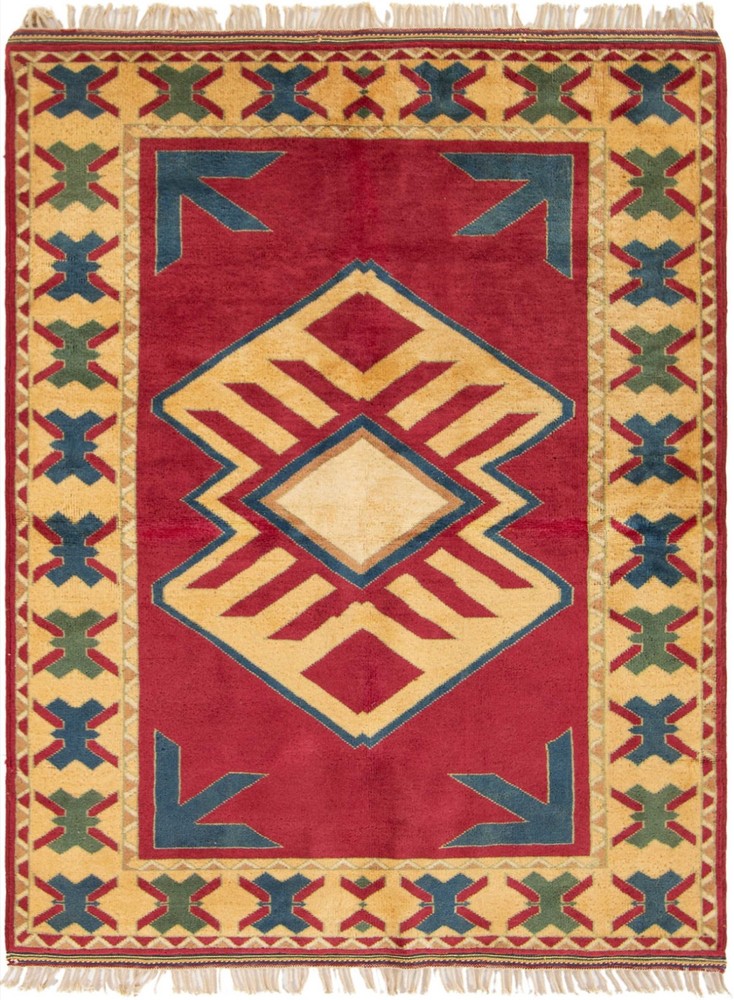 Vintage Geometric Area Rug 5'0" x 6'9" Traditional Hand-Knotted Wool Carpet