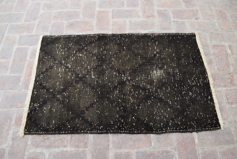 Vintage Moroccan Berber Rug Dark Grey Solid Wool Handmade Small Accent Area Rug gallery