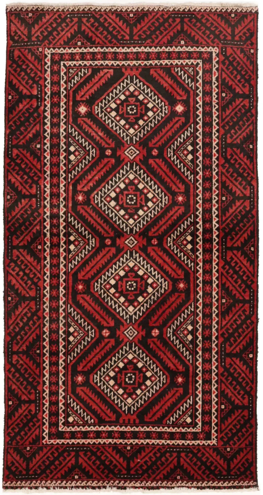 Handmade Oriental Rug Red Tribal Geometric Style Kitchen Decor Carpet 3'3X6'5 ft gallery