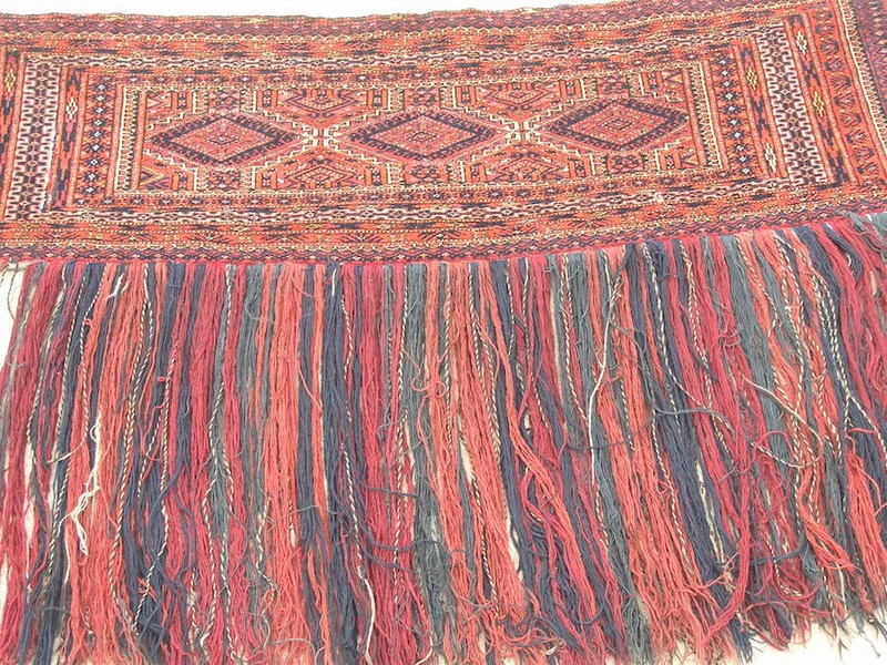 Antique Turkoman Saryk Yomud Torba Complete With Skirt Long Tassels14x46" gallery