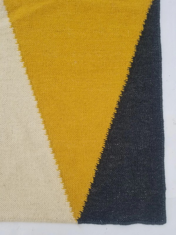 Vintage Handmade Traditional Geometric Black Beige Kilim Rug Carpet 6.4x4.6ft gallery