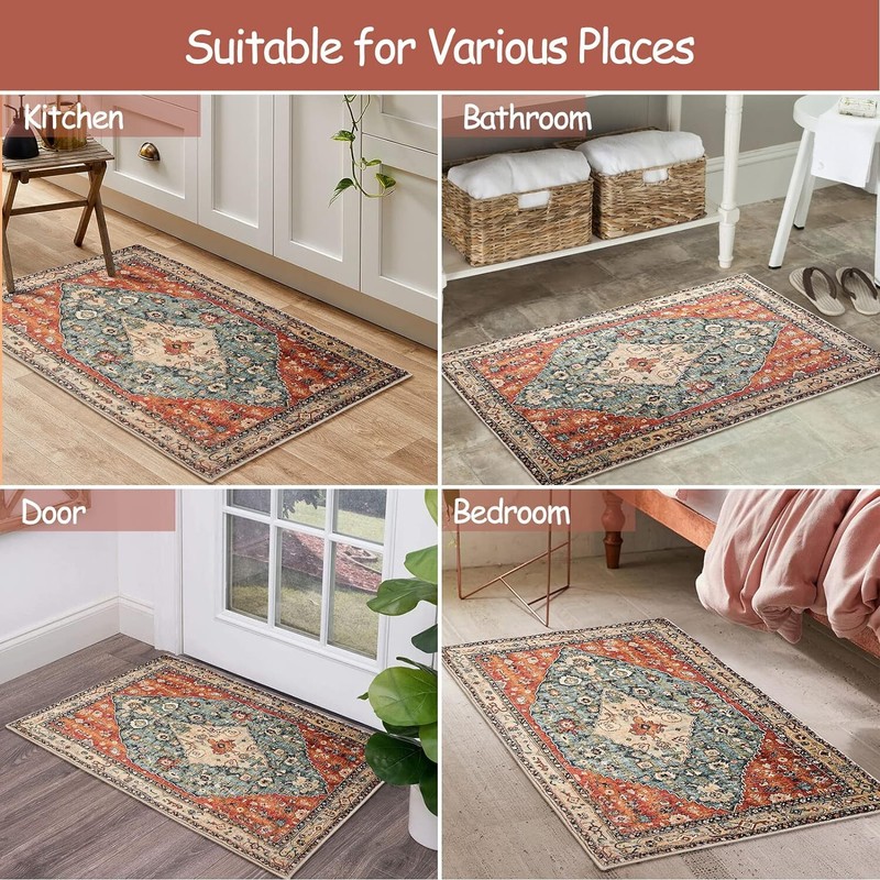 Lahome Boho Tribal Area Rug 2X3 Persian Distressed Small Entryway Rug Doormat Bo gallery