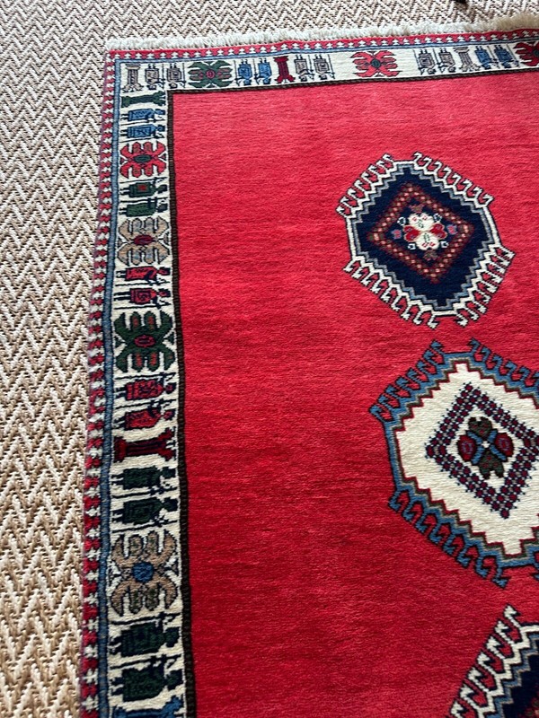 Vintage Hand-Knotted Qashqai Rug, Open-Field Design Red 64”x39" gallery