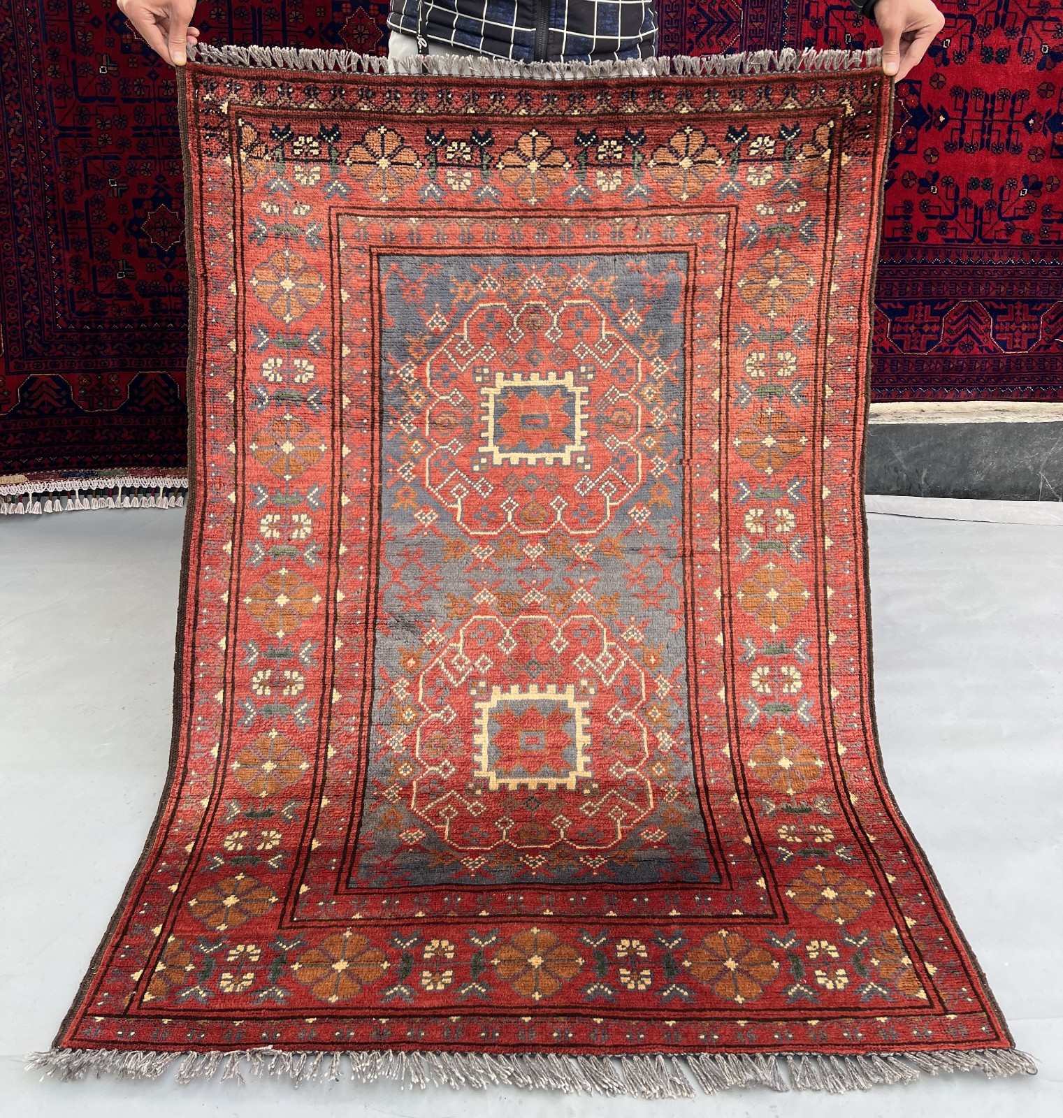 Vintage Beautiful Natural Vegetable Dye Patnus Gul Andkhoy Turkoman Carpet gallery