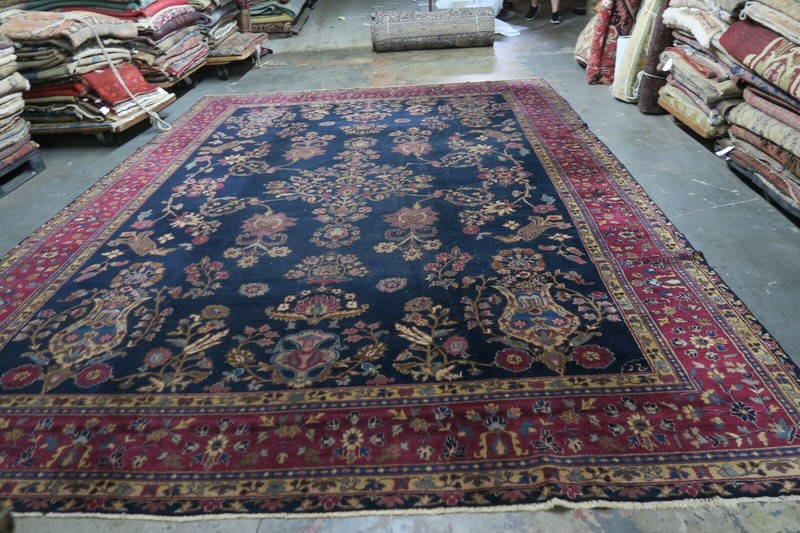 Antique Turkish Oushak / Indo Agra Hand Knotted Wool Rug 11'x15' DISTRESSED Blue gallery