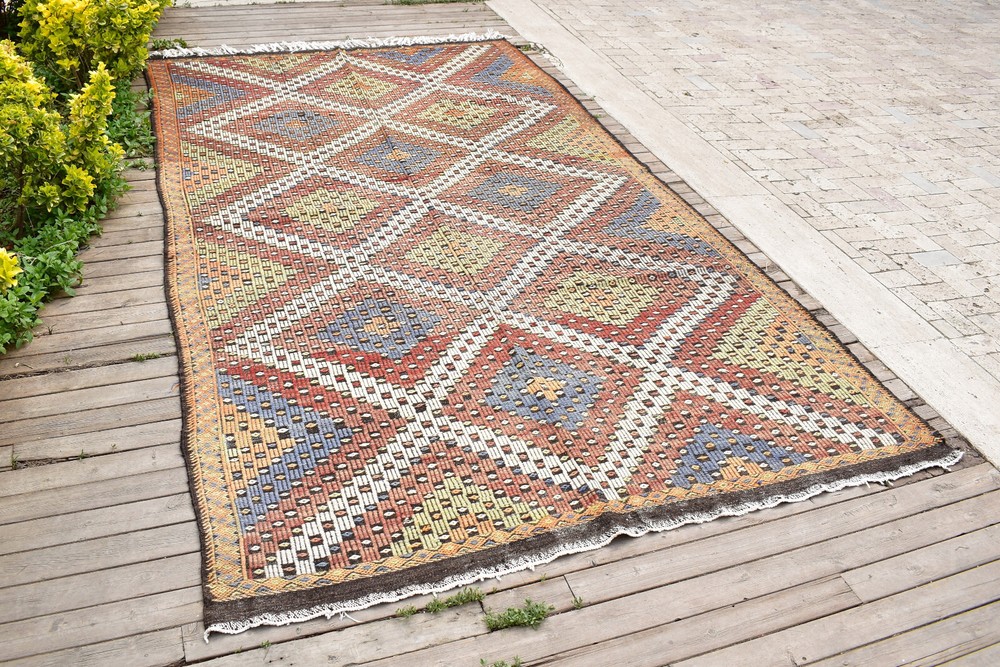 Turkish Kilim 78''x133'' Handwoven 200x340cm Primitive Cicim Kilim 6x11 Tent Rug