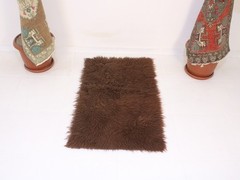 2×4 Turkish Handmade Square Rug Brown Sheepskin Shag Wool 2.1×3.6 ft