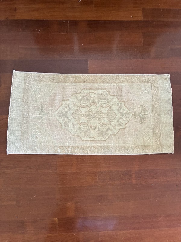 Powder Room Bedside Small Rug 2x3 Vintage Turkish Oushak Ivory Cream Wool Mat gallery