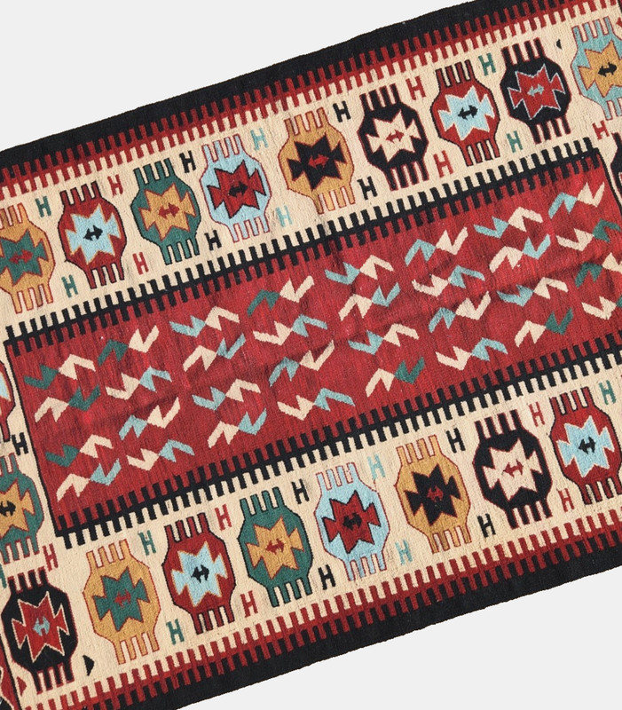 46"x71"CAUCASIAN KAZAK TRIBAL KELIM RUG REVERSIBLE HAND-KNOTTED VINTAGE WOOL gallery