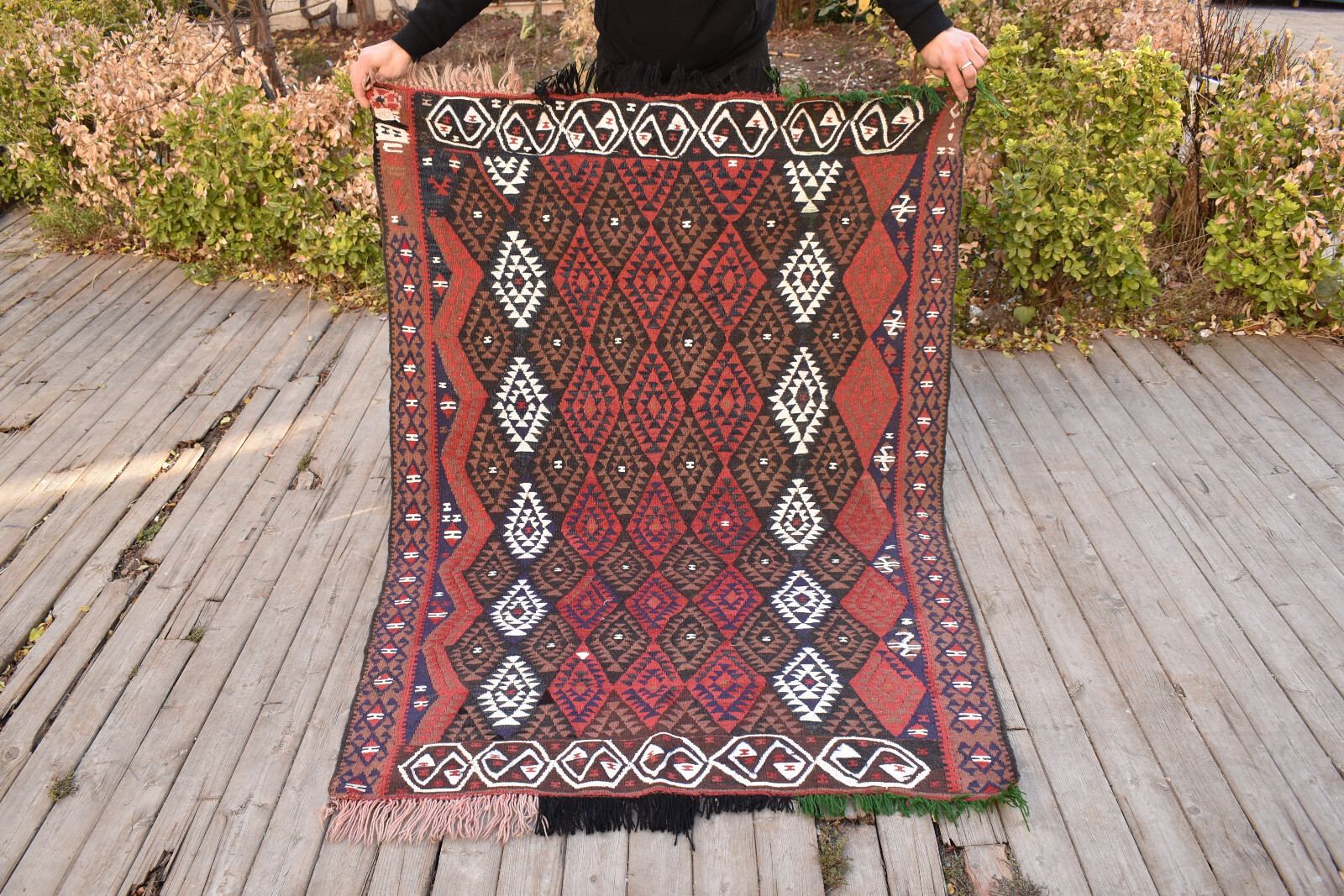 Turkish Rug 45''x65'' Handwoven Van Kilim 117x167cm Wool Vintage Tribal Area Rug gallery