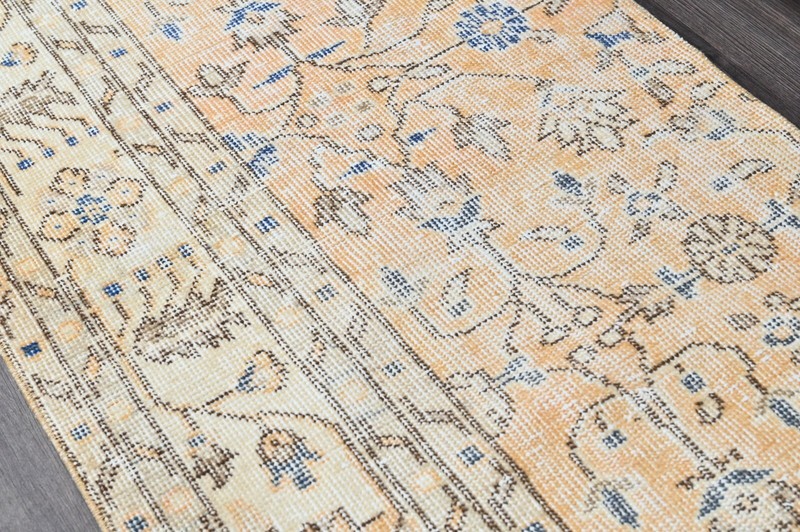 Vintage Turkish Runner Rug 2x5ft Wool Anatolian Handmade Hallway Oushak ORANGE gallery