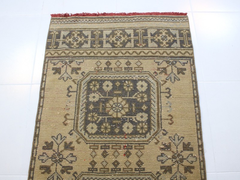3x11 Ft Beige Runner Rug, Handmade Runner, Vintage Muted Hallway Rug, 2.7x10.8 gallery