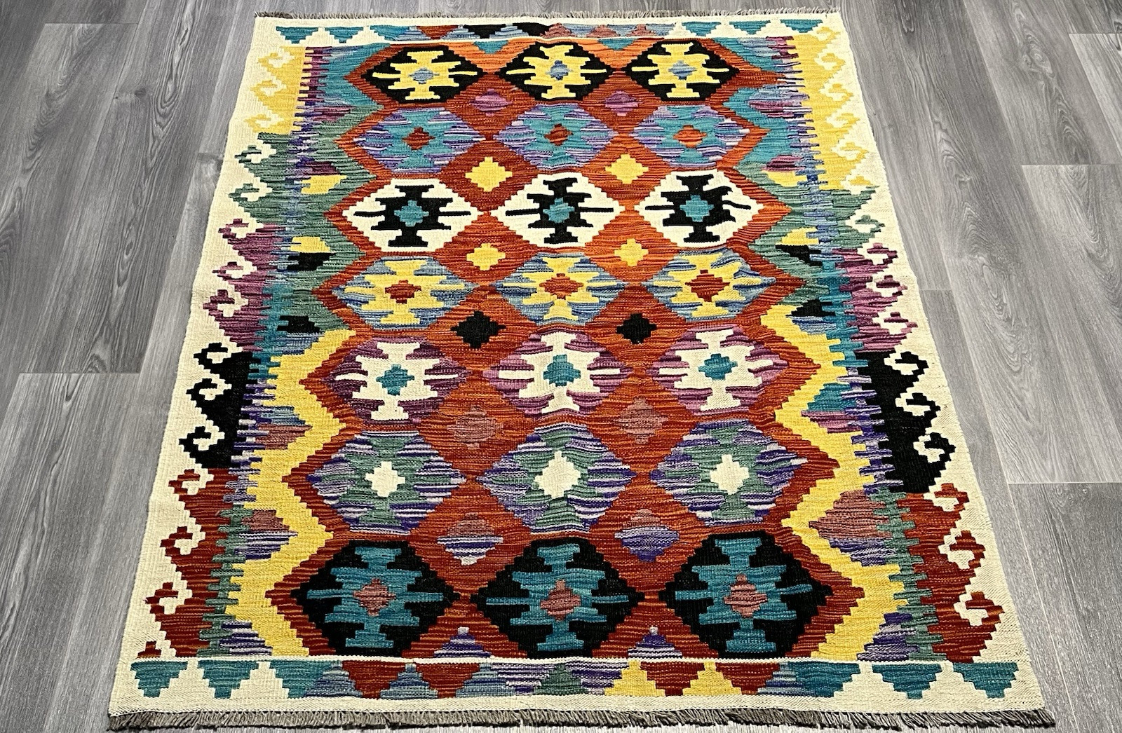 Vintage Kilim Traditional Hand Made Oriental Wool Kilim 5ft10inx3ft 174cmx129cm gallery