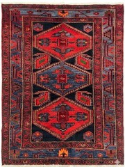 Hand Knotted Zanjan Tribal Geometric Wool Area Rug 5×7 Vintage Oriental Blue Red
