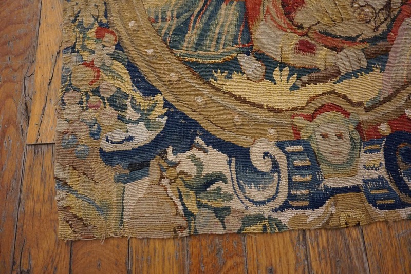 2'x2' Antique 17th Century Square Flemish Biblical Tapestry Of David and gallery