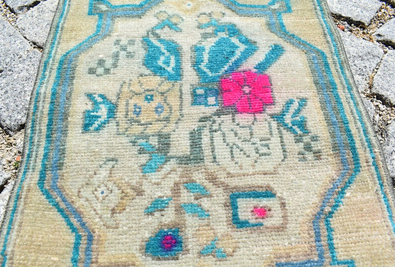Vintage Rug 1'3'' x 2'6'' ft Anatolian Muted Dye Oushak Small Area Wool Rug gallery