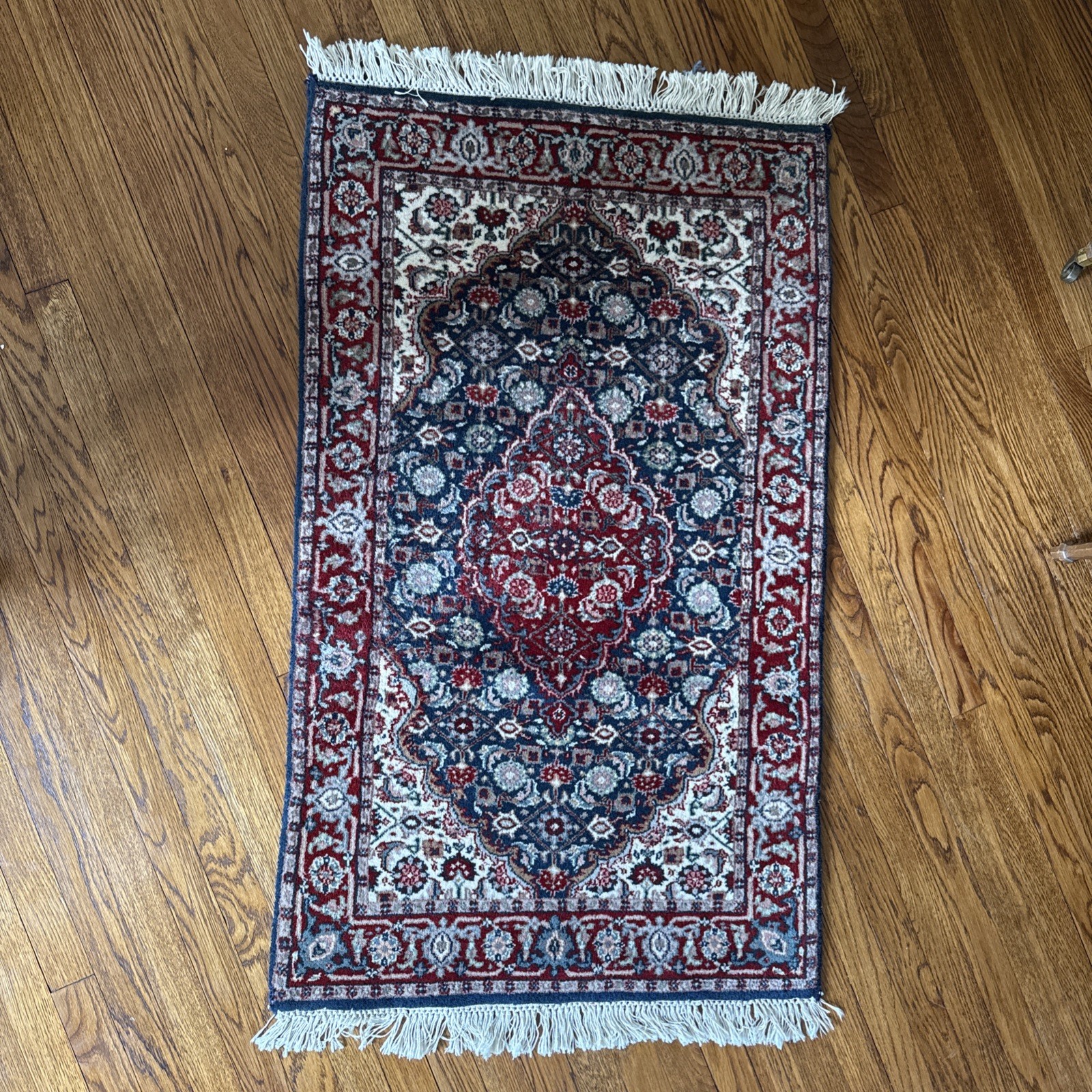 Small Oriental Rug 2x4 ft Allover Floral Pattern Red Black Cream Handmade Wool gallery
