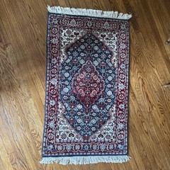 Small Oriental Rug 2×4 ft Allover Floral Pattern Red Black Cream Handmade Wool