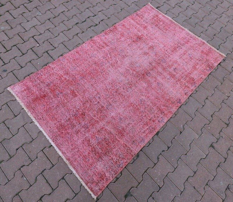 Pink Overdyed Rug Anatolian Hand Knotted Oriental Oushak Vintage Carpet 4x7 ft gallery