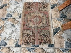 Small Vintage Turkish Oushak Rug Handmade Anatolian Accent Rug Muted Tribal 1×2