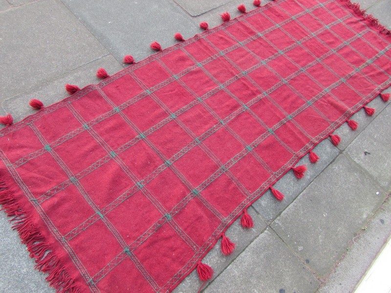Vintage Traditional Hand Made Oriental Wool Red Large Long kilim 250x95cm gallery