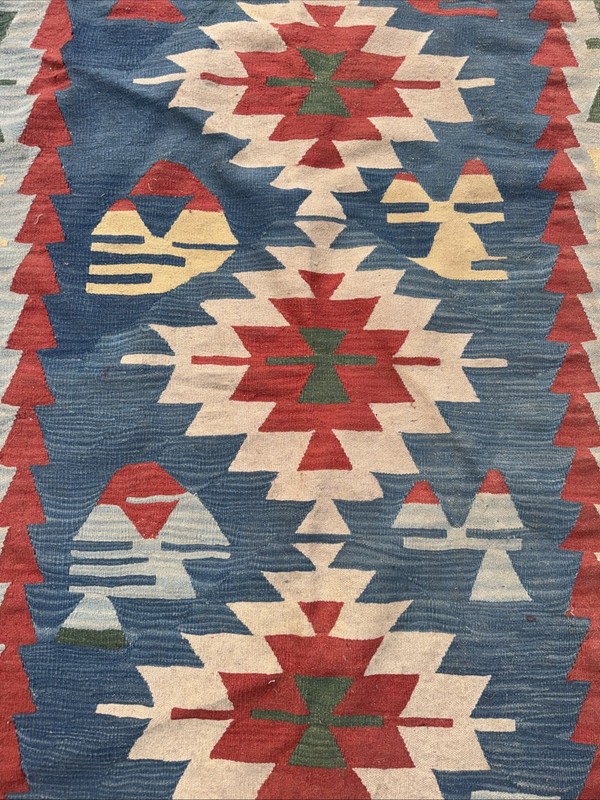 Vintage Traditional Handmade Turkish Wool Multi Tapestry Kilim Rug 62”x44” gallery