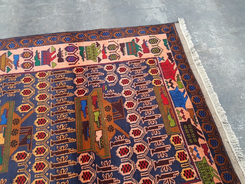 TRADITIONAL AFGHAN SHINDAND BALOCH WAR RUG TRIBAL ART 6'9"x4'1" ft gallery