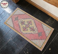 Vintage Hand-Knotted Small Turkish Rug Oushak Rug Door Mat Muted Colors 2×3 ft a