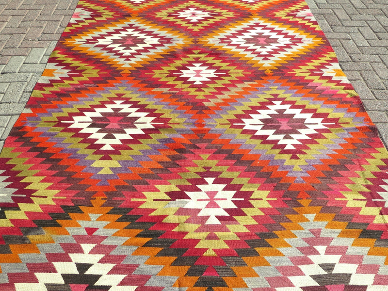 Turkish Kilim Wool Rug, Area Rugs, Handmade Floor Teppich, Large Carpet 72"x139" gallery