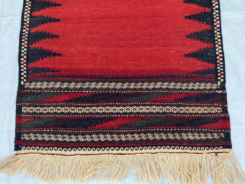 2x6 ft Geometric Afghan Sufreh Antique Runner Red Faded Hallway Wool Area Rug gallery