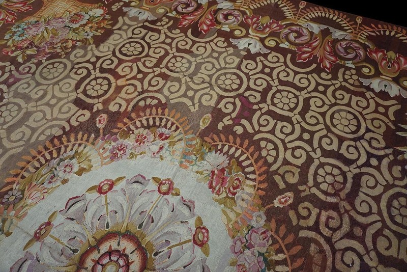 15x15 Antique Aubusson Brown Wool Area Rug 1810 gallery