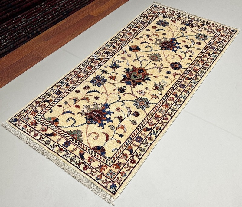 Handmade (3'1" x 6'6") Off-white Floral Sultani Afghan Tribal Wool Runner Rug gallery