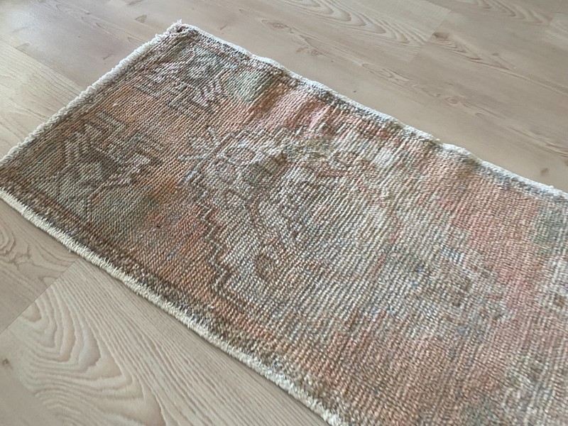 Muted Vintage Small Rug 1.5x3.2 ft Soft Earth Tones with Faded Medallion Boho gallery