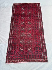 Baluchi Tribal Rug 3’7 x 6’11 ft – Semi Antique Red Geometric Wool Kitchen Rug