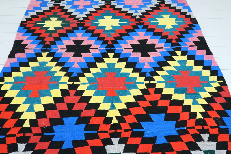 Turkish Rug Handmade Floor Rug Large Multicolor Carpet Boho Flatweave 69"x121" gallery