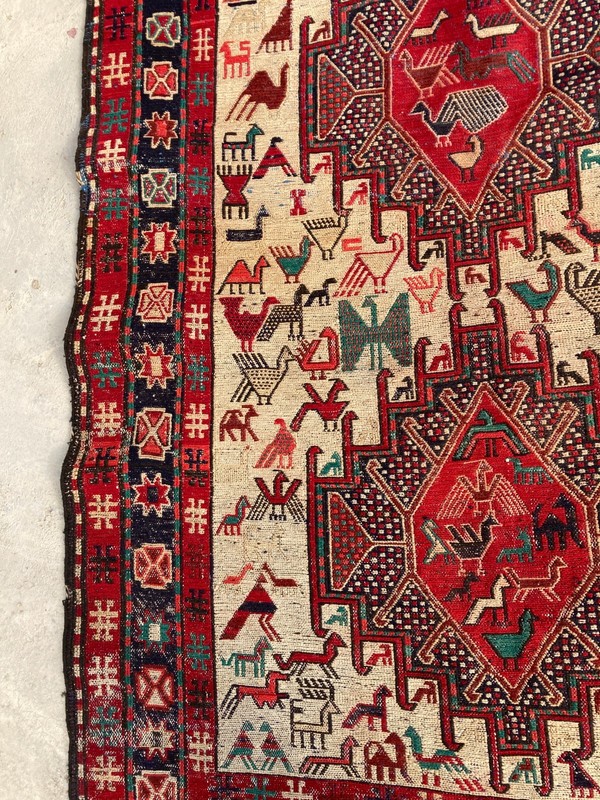 Vintage Traditional Handmade Beautiful Turkish Kilim Floor Rug Carpet 143x110 cm gallery