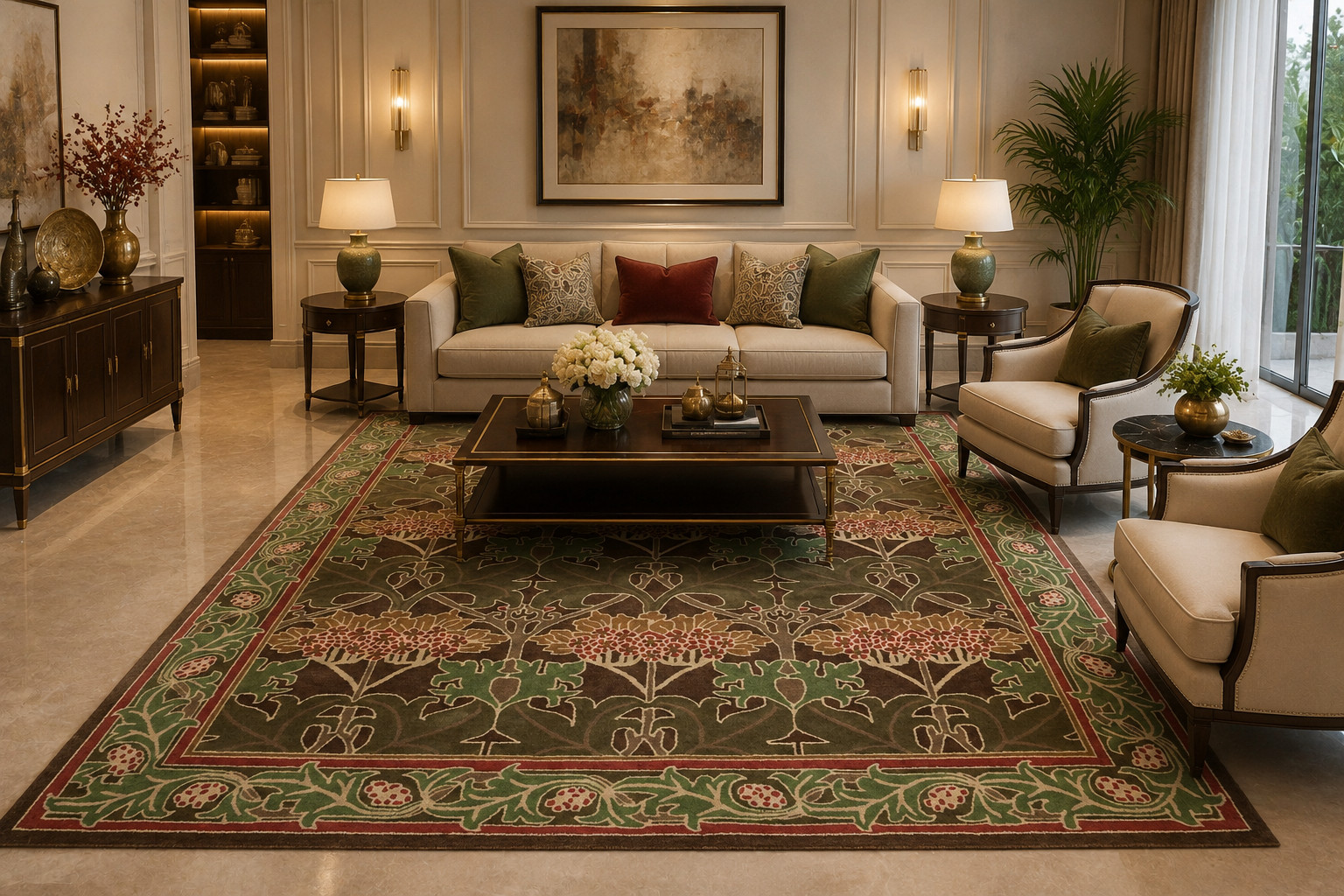 Cecil Hand Tufted Wool Area Rug William Morris Tradition Floral Green Brown Rug gallery