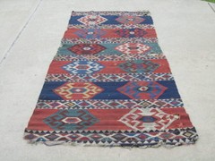 Antique Primitive 18th C / Earlier Caucasian Shirvan Kilim 44×100″ One Panel