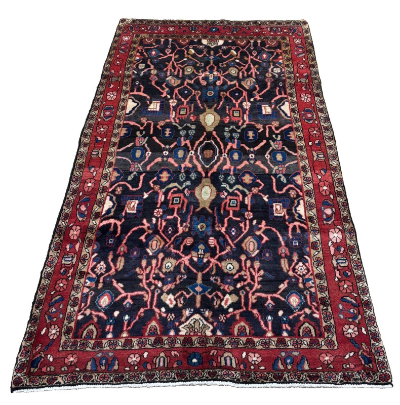 Vintage Hand Knotted Arak Tribal Wool Rug 5x8 Navy Red Geometric Oriental Carpet gallery