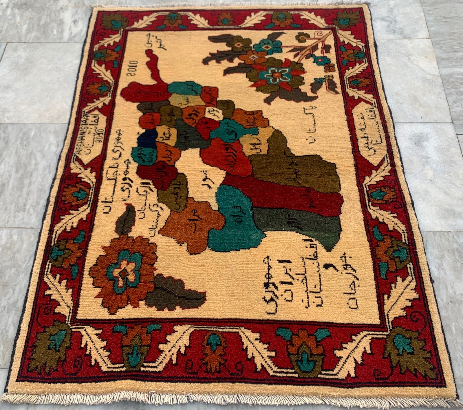Afghan Oriental Rug: Antique Map Rug, Traditional Area Carpet (3x3 ft.) gallery