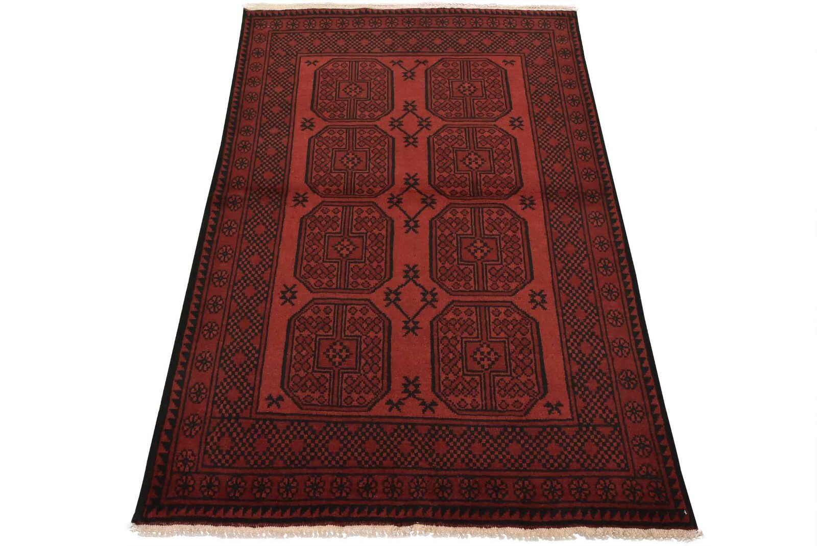 Vintage Bokhara Rug 4' x 5'10'' Red Wool Tribal Hand-Knotted Oriental Carpet gallery