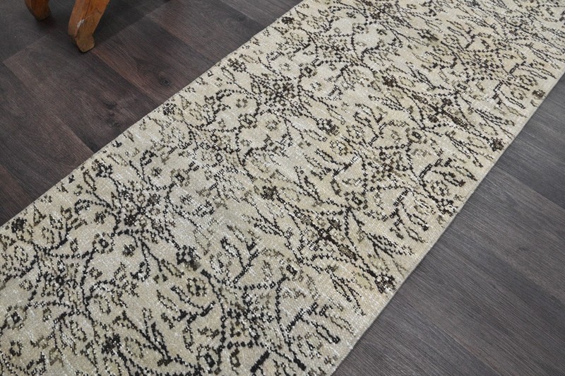Vintage Turkish Runner Rug 2x10ft Wool Anatolian Handmade Hallway Oushak BEIGE gallery
