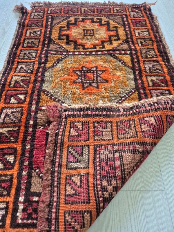 Antique Kars Yastik Wool Rug Fragment 22"x35", 80yo Handwoven Tribal Weaving gallery