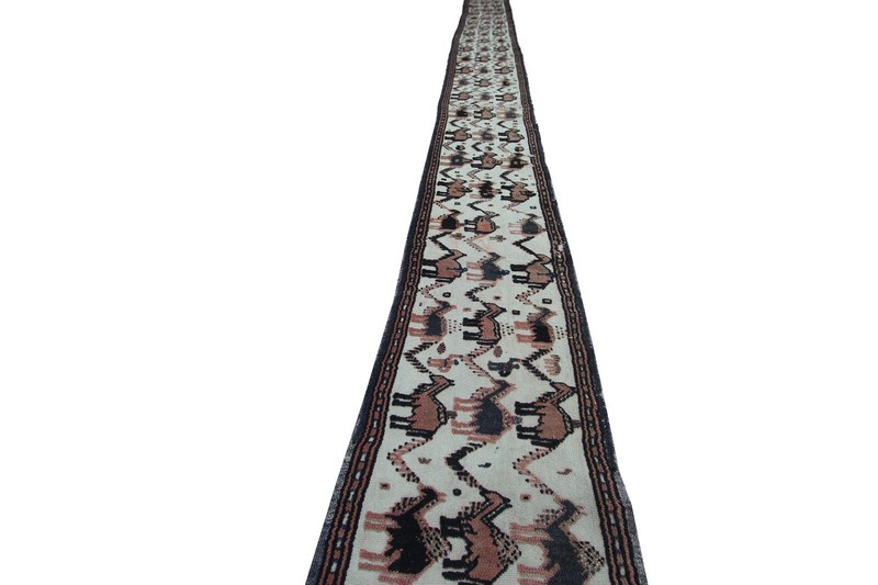 2x19 Antique Handmade Runner Tapestry Raised Pile Animal Design 44cm x 579cm gallery